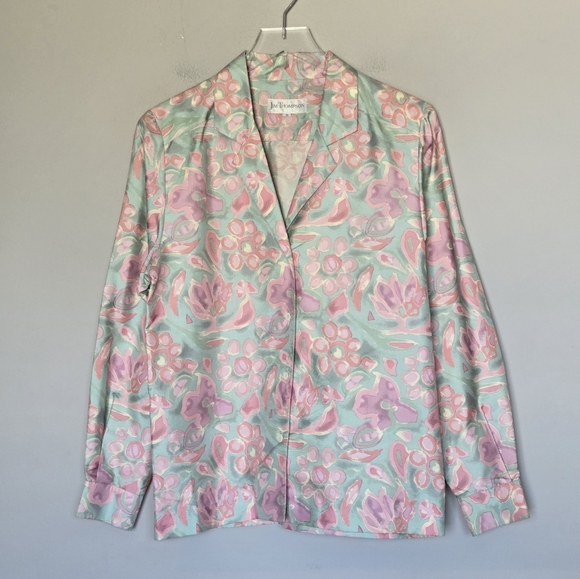 Vintage 80s Jim Thompson 100% Silk Cottagecore Pastel Button Down Blouse 8 - Picture 2 of 10